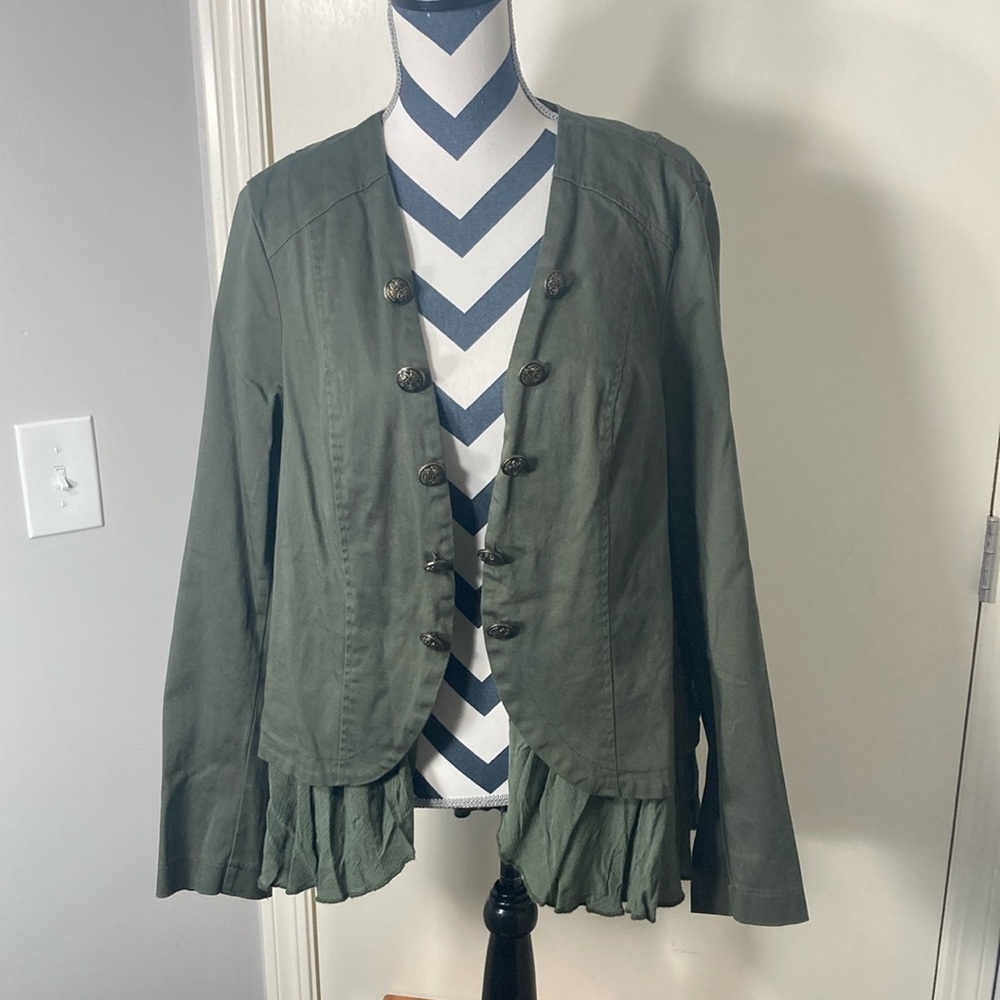torrid Olive Utility Jacket with Ruffle Hem Detail